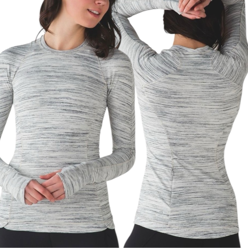 Lululemon Runderful Long Sleeve US 8 Space Dye Camo White Silver Spoon